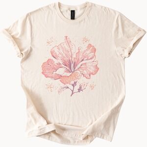Hibiscus Flower Botanical Graphic Tee Artistic Sketch Design